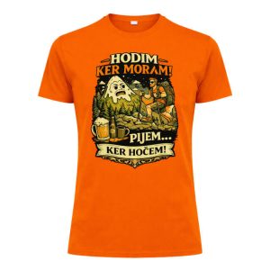 Hribovc.si moška majica Hodim ker moram - oranžna