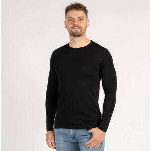 Menique moška merino majica s dolgimi rokavi - črna
